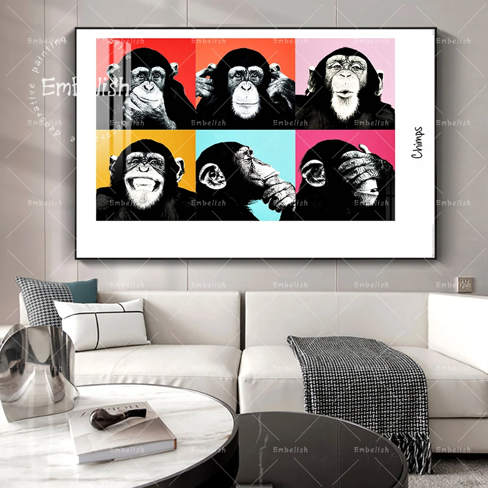 

Colorful Monkeys By Andy Warhol Animals Wall Art Pictures For Living Room Home Decor HD Canvas Painting Bedroom Posters