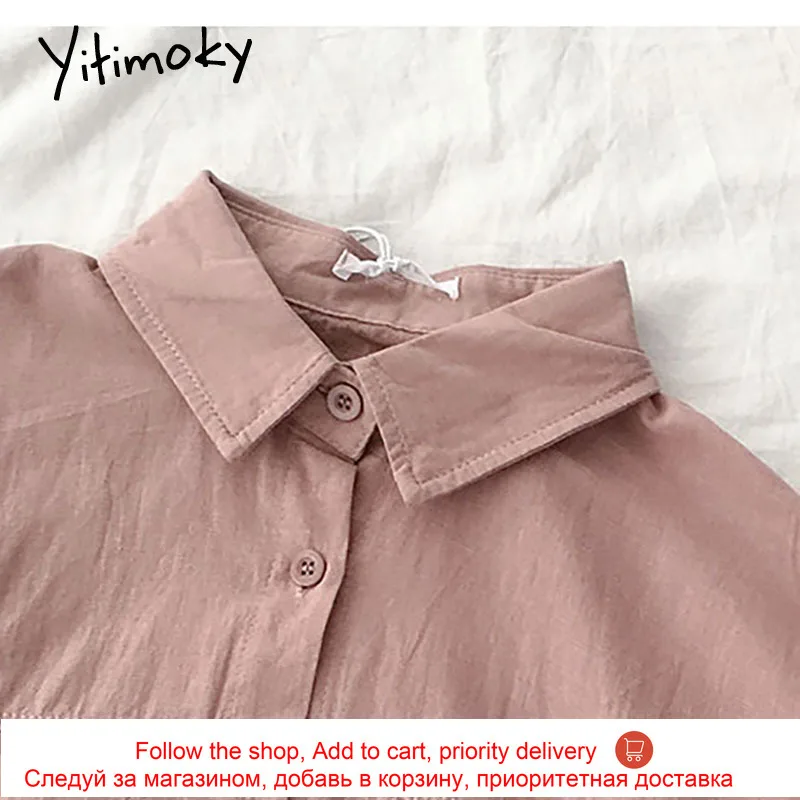 

Yitimoky Womens Tops Korean Fashion Long Sleeve Blouse Turn-down Collar Casual Solid Straight Spring New 2021 Shirts for Women