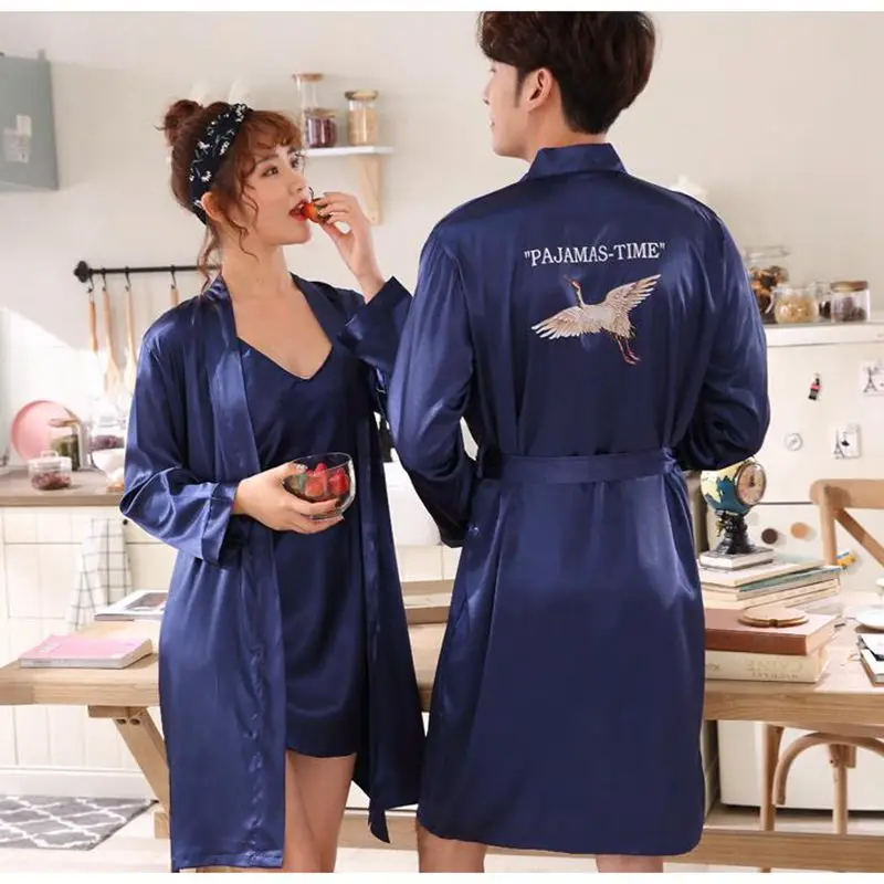 Пара халаты пижамы сексуальные Модная ночнушка кимоно халат для мужчин и женщин