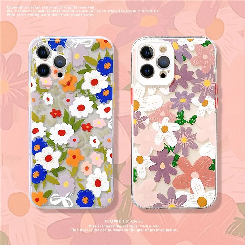

Fire retro watercolor flower pattern belt suitable for iPhone 11 and iPhone 12 series mobile phone cases