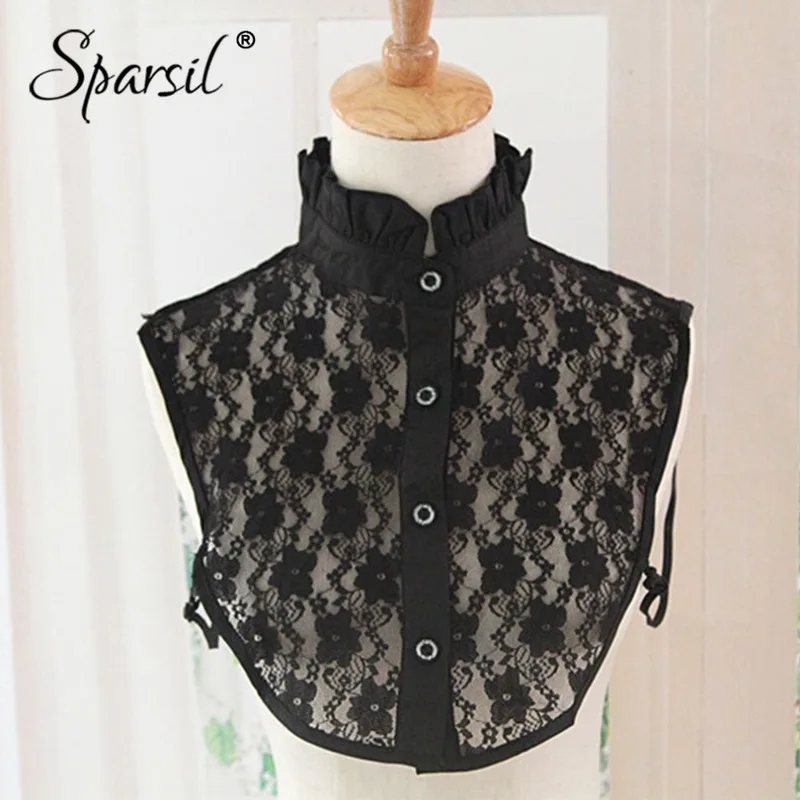 Женский кружевной воротник стойка Sparsil с пуговицами Весенняя рубашка ложный