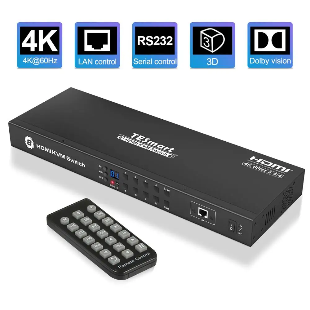 KVM переключатель с 8 портами до 4K @ 60 Гц поддержка Ultra HD USB 2 0 IP управление