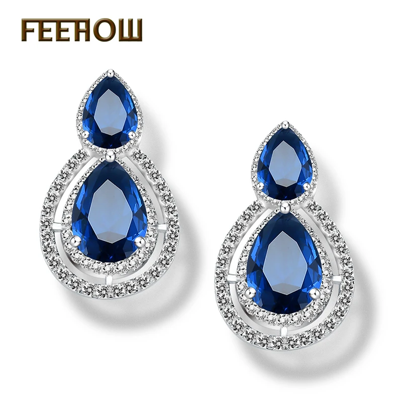 Dark Blue FEEHOW, элегантные серьги-гвоздики, великолепные циркониевые каплевидные ювелирные изделия для женщин, для свадьбы, вечеринки, ужина, подарки на день рождения, серьги FWEP043 - Окраска металла: Dark Blue