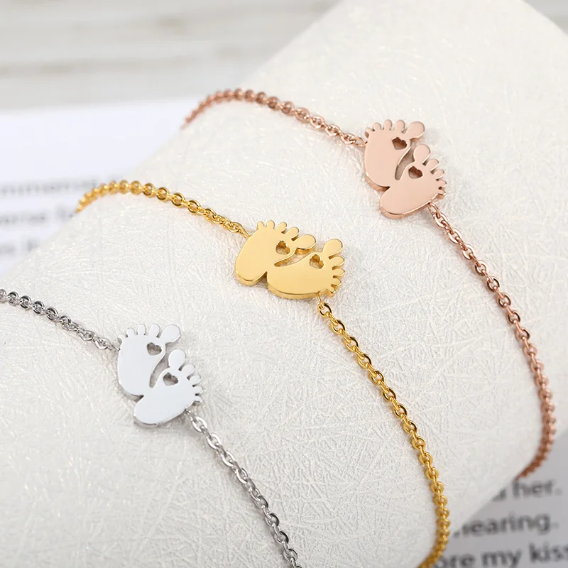 Cute Small Footprints Baby Bracelet For Women Charm Chain Bracelet Stainless Steel Feet Jewelry Fashion Jewelry Mother's Day