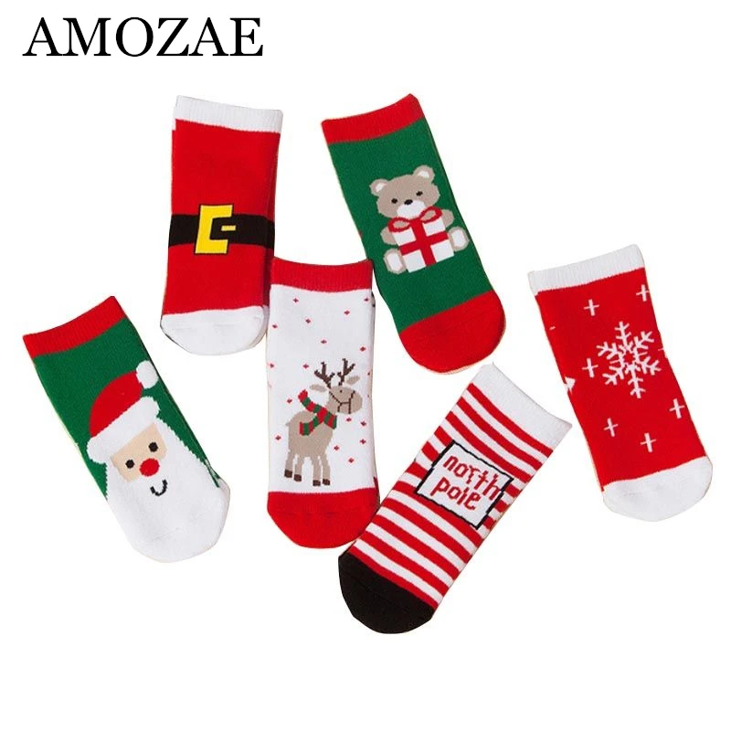  New Cotton Spring Winter Autumn Baby Girls Boys Kids Socks Children Striped Terry Snowflake Elk Santa Claus Christmas Bear | Детская