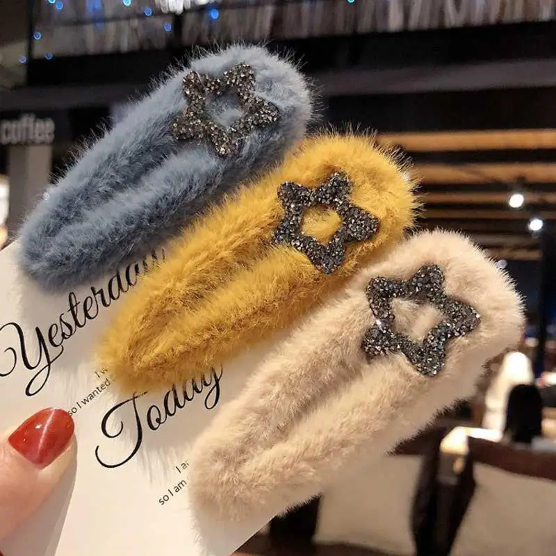 Корейская зимняя плюшевая шпилька из искусственного меха сплошного цвета