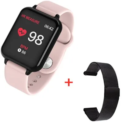 add steel strap Умные часы B57, водонепроницаемые, пульсометр, кровяное давление, несколько видов спорта, умные часы для женщин, носимые часы, мужские умные часы - Цвет: add steel strap