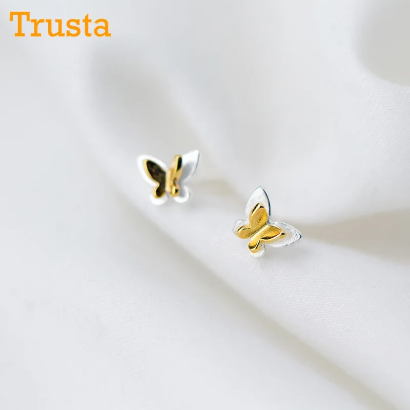 Trusta, 925 пробы, серебряные ювелирные изделия, модные милые миниатюрные серьги-гвоздики 6 мм X 6 мм с золотым сердцем, подарок для девочек, детей, леди DS521