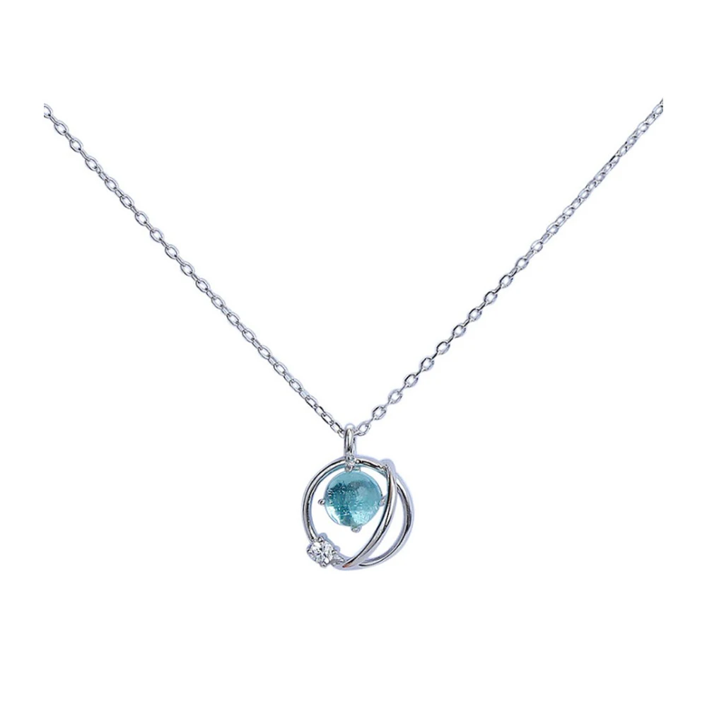 

LEKANI 925 Sterling Silver Cosmic Celestial Body Pendant Necklaces For Women Trendy Ball Crystal Aurora Necklace Charms Jewelry