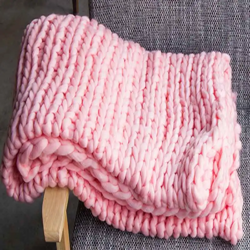 light pink Одеяло крупной ручной вязки крючком толстой линии гигантская Пряжа Вязание одеяло s громоздкий Вязание Пледы для взрослых кровать/диван - Цвет: light pink