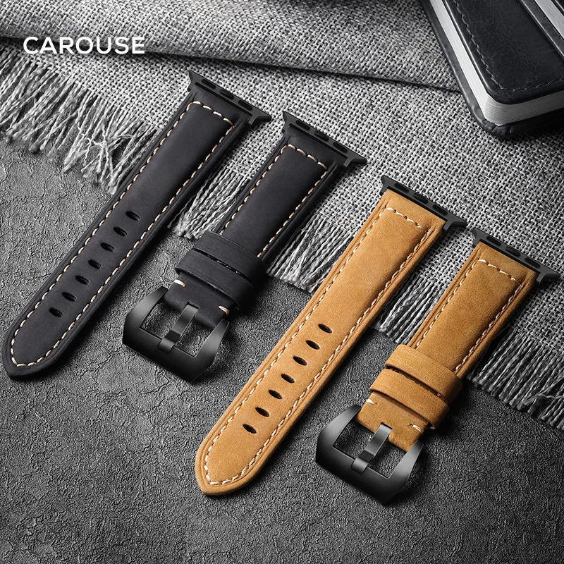 

Carouse Handmade Crazy Cowhide Watchband For Apple Watch Band Series SE/6/5/4/3/2/1 42mm 38mm Leather Strap for iWatch 44mm 40mm