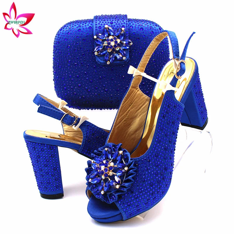 

Fashionable High Quality Italian Women Shoes Matching Bag in Royal Blue Color Nigerian Ladies Shoes with Shinnign Crysal