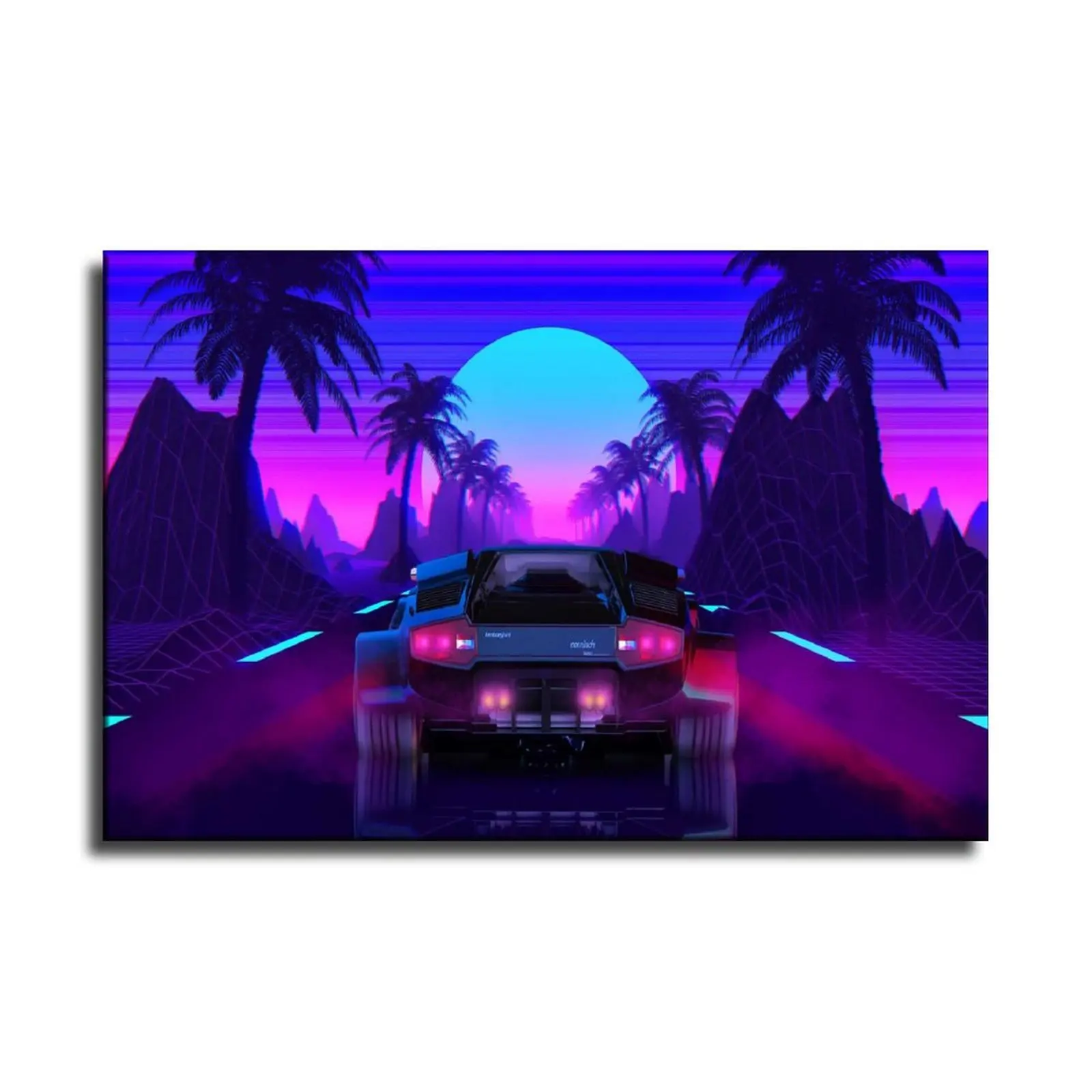 Неоновый автомобиль Cyberpunk холст художественный плакат и настенный принт