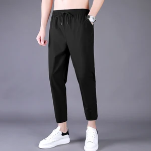 Men's Summer Thin Pants Korean Trend Nine Straight Tube Loose Ice Silk Elastic Sweatpants For Boys S in Pakistan