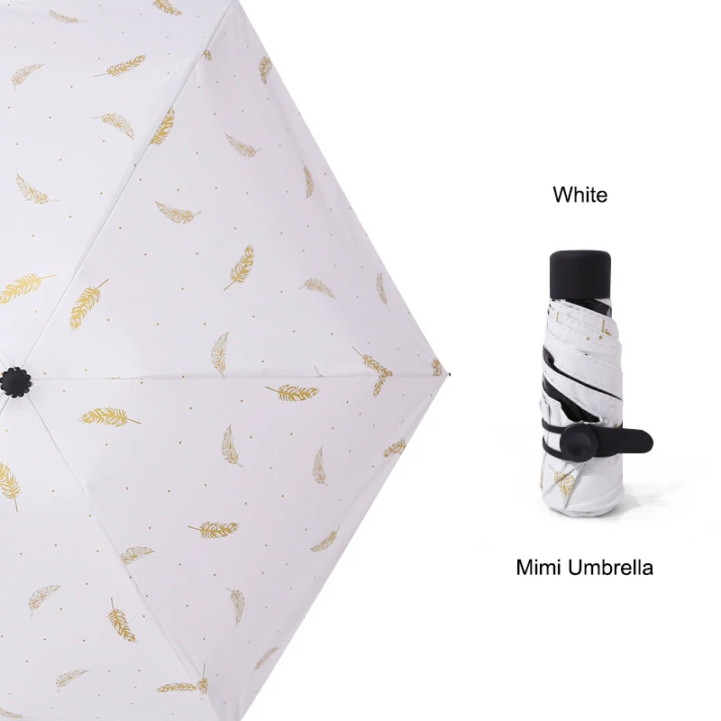 Mini White LIKE RAIN складные мини-зонтики для дождя, женский маленький зонт, детский зонт для девочки, креативный Карманный Зонт с принтом перьев, UBY04 - Цвет: Mini White
