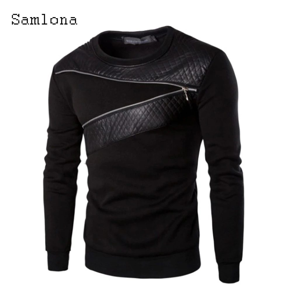 

Long Sleeve Skinny T-shirt 2023 Autumn New Patchwork Zipper Top Streetwear Casual Pullovers Sexy Mens clothing Plus Size S-5XL