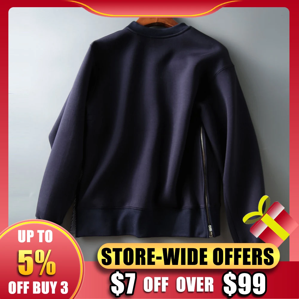 

Loose Hem Stripe Patchwork Fashion Women's Hoodie Standard Regular Zipper Decor Loose Long Sleeve Round Neck Pullover Sweatshirt