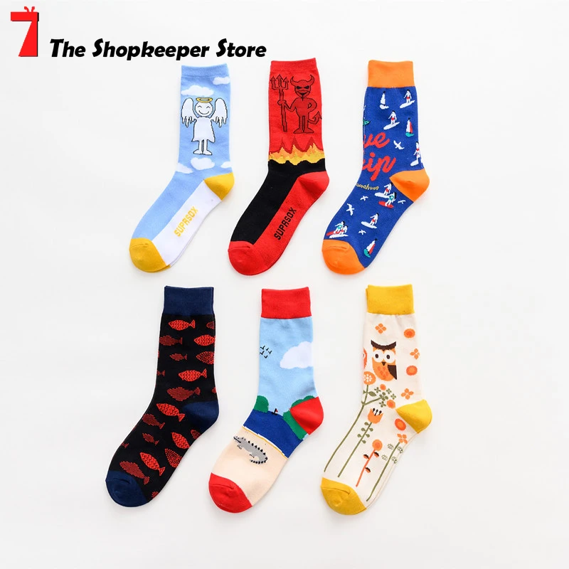 Новые женские носки в стиле Харадзюку корейские креативные хлопковые с рисунком