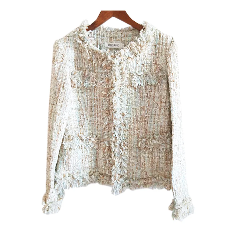 

Apricot Tweed Jacket autumn /winter women's jacket coat classic ladies wild ladies one-piece jacket Sequins flash fabric