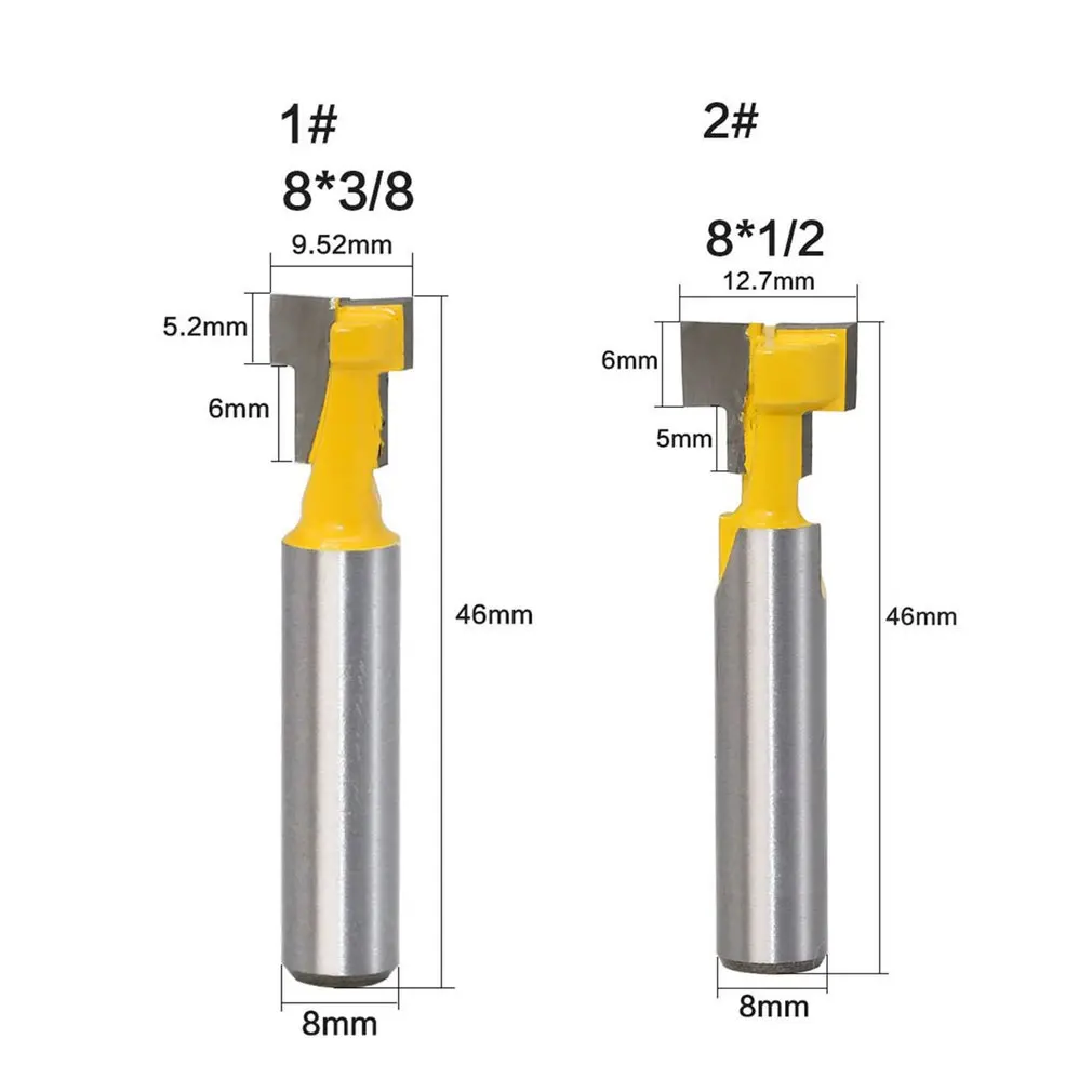 

2PCS Set 8mm Shank T-Slot Keyhole Router Bits Woodworking Cutter Wood Milling Cutter Router Bits with High Toughness