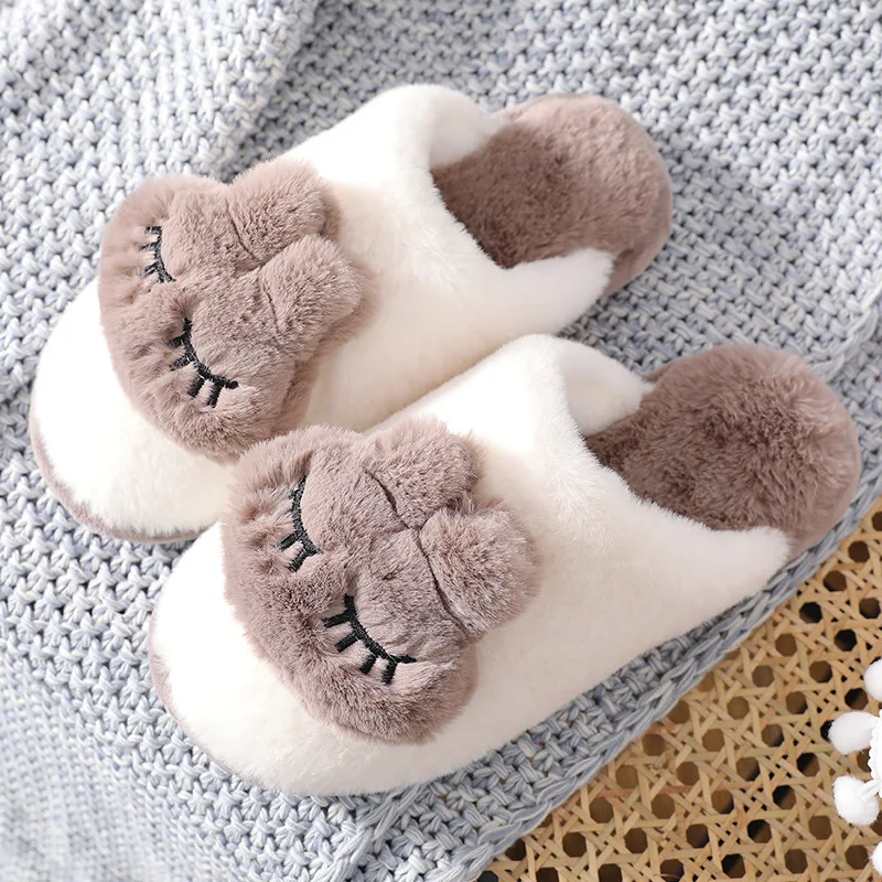 Коричневый Suihyung/Женские меховые домашние тапочки; зимняя теплая мягкая плюшевая домашняя обувь; женские тапочки на плоской подошве с милым кроличьим мехом; домашние шлепанцы без застежки - Цвет: Коричневый