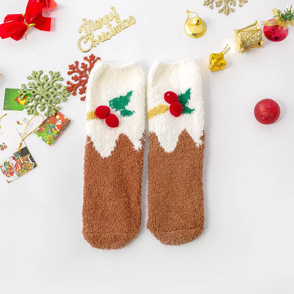 4 пары рождественских носков праздничные пушистые плюшевые носки-тапочки