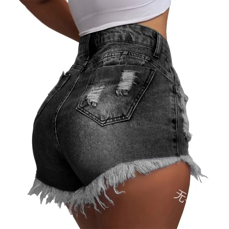 

WEPBEL Sexy Denim Shorts Ripped Women's Denim Shorts Jeans Tassled Washed Hole Bleached Button Fashion Summer