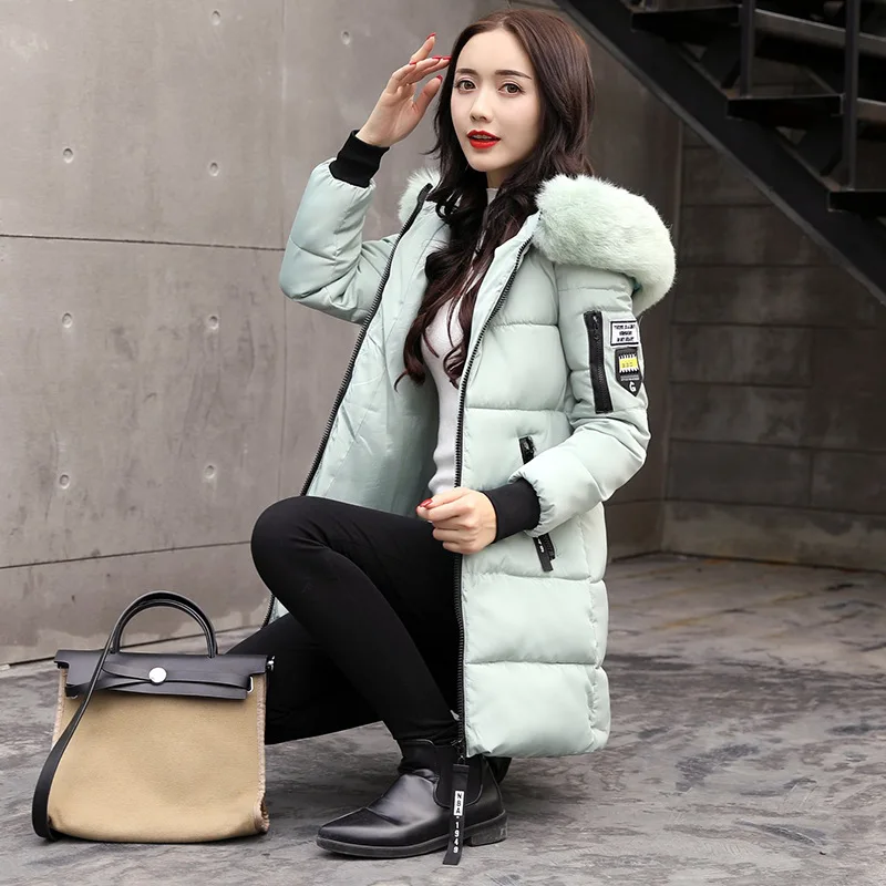 Parka Women Winter Coats Long Cotton Casual Fur Hooded Jackets Women Thick Warm Winter Parkas Female Overcoat Coat 2019