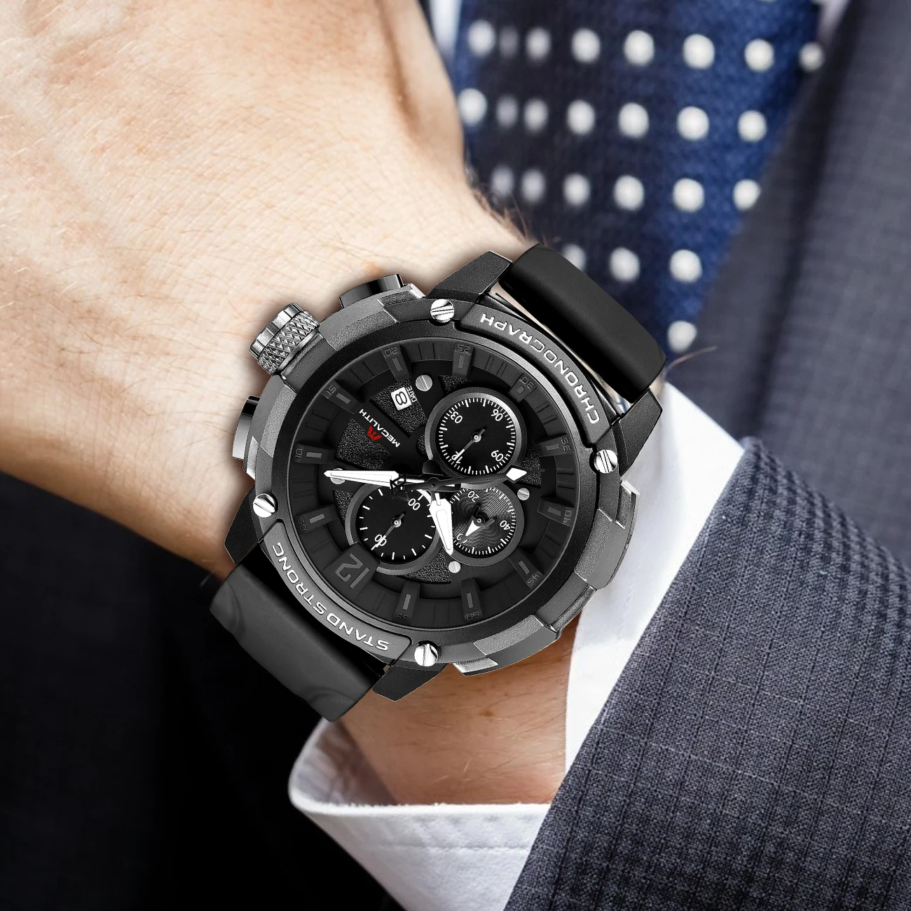 Мужские часы MEGALITH водонепроницаемые спортивные кварцевые мужские с силиконовым