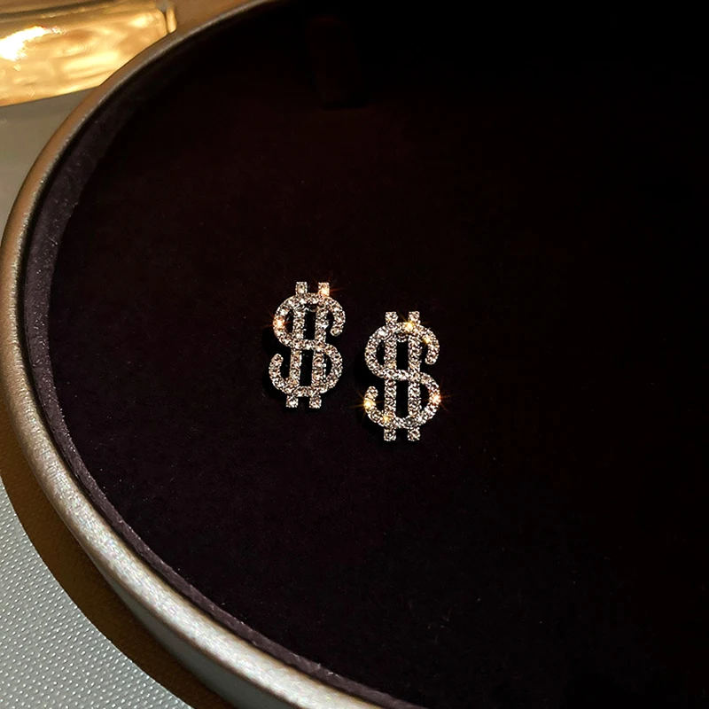 Женские серьги-гвоздики в виде символа доллара серебро 925 пробы