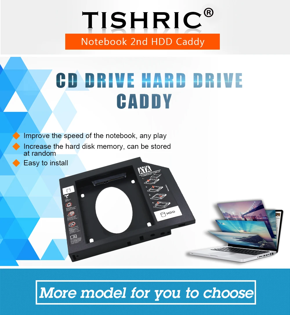 Tishric универсальный все пластиковые 2," 2nd Hdd Caddy 12,7 мм SATA 3,0 адаптер Optibay для ноутбука cd-rom жесткий диск Корпус DVD-ROM