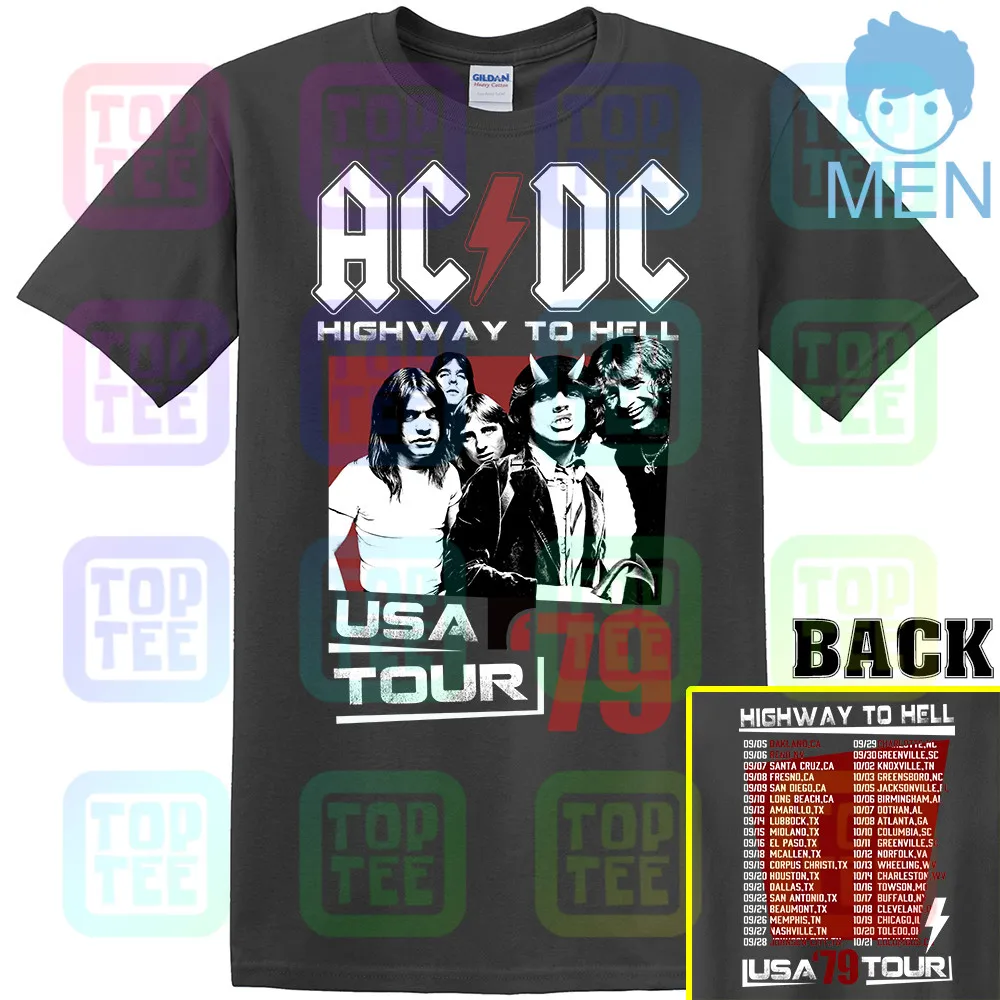 MEN-DARK GRAY ACDC Highway to Hell USA Tour 1979 Мужская футболка Винтаж Рок-Группа Альбом Мерч - Цвет: MEN-DARK GRAY