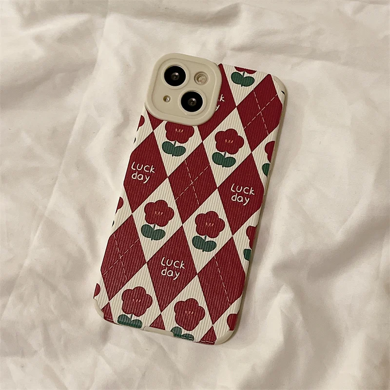 

Retro Rhombic Grid Flower Phone Cases For Xiaomi Mi 8 10 Pro 11 Lite Redmi Note 7 8 9Pro K20 K30 30I K40 Slim Matte Back Cover