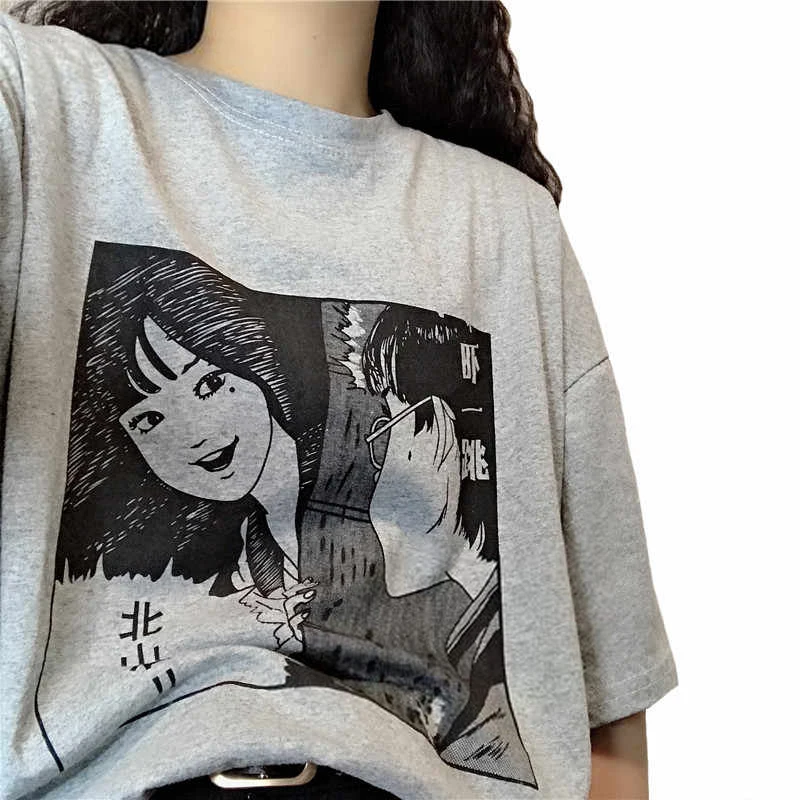 Японские Fujiang хоррор комиксы мультфильм аниме принт повседневные топы летние