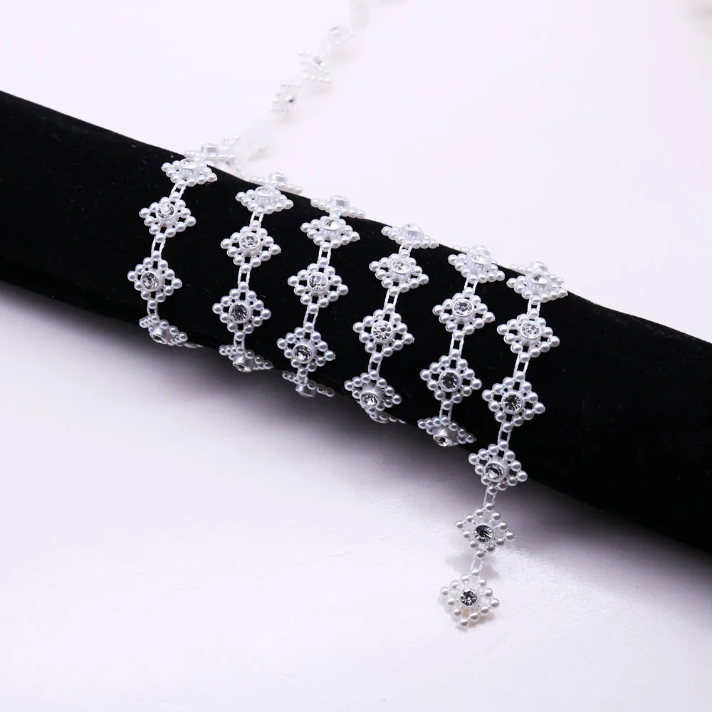 New 9mm wide white 1YD Pearl flower rhinestone chain trim clothing applique sewing diy SZ015 | Дом и сад