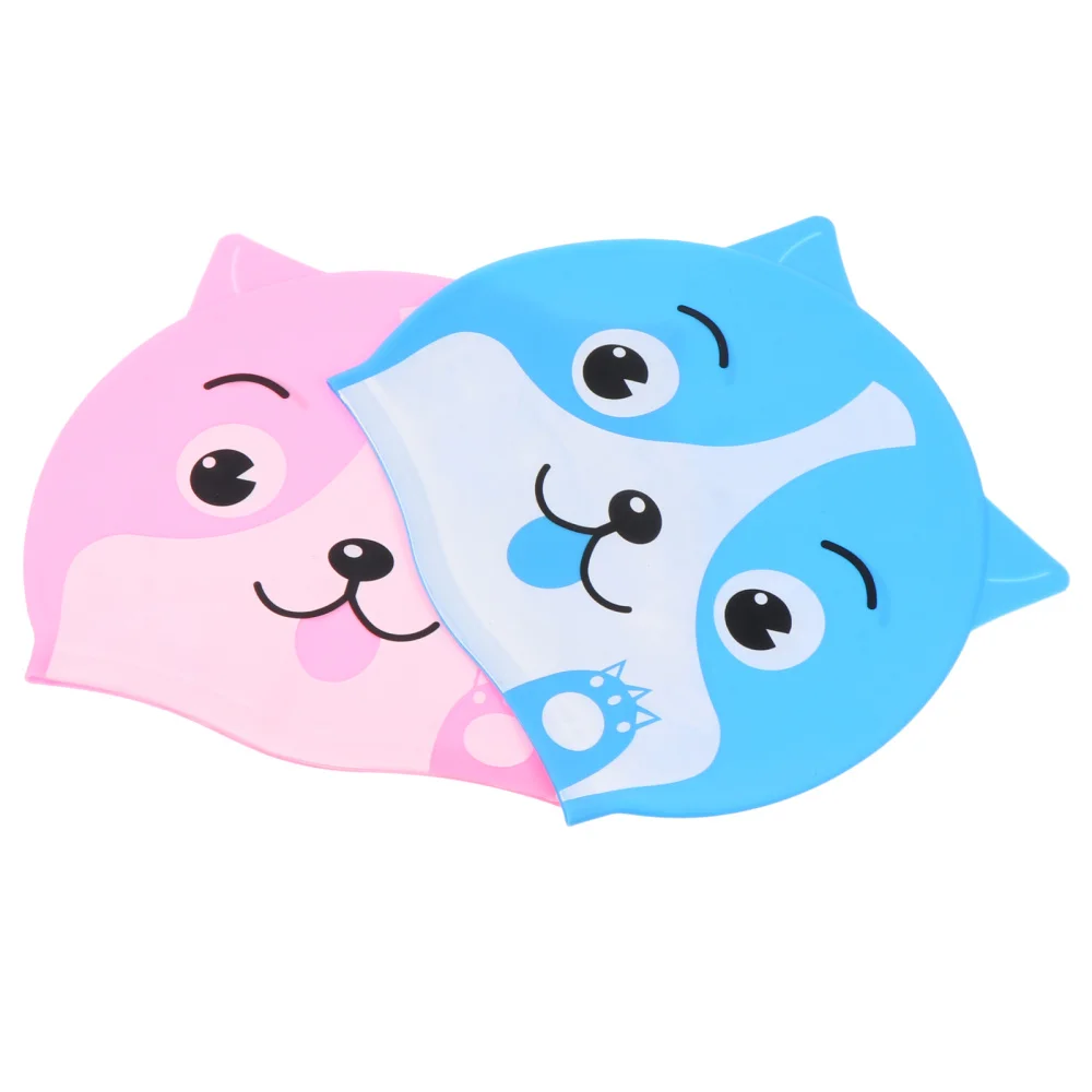

2pcs Children Cartoon Puppy-shaped Silicone Swimming Hat Swim Cap Bathing Cap
