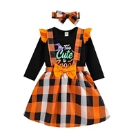 emmababy christmas little girl%e2%80%99s three piece suit fashion letter long sleeve t shirt and plaid suspender skirt headband 1 5t