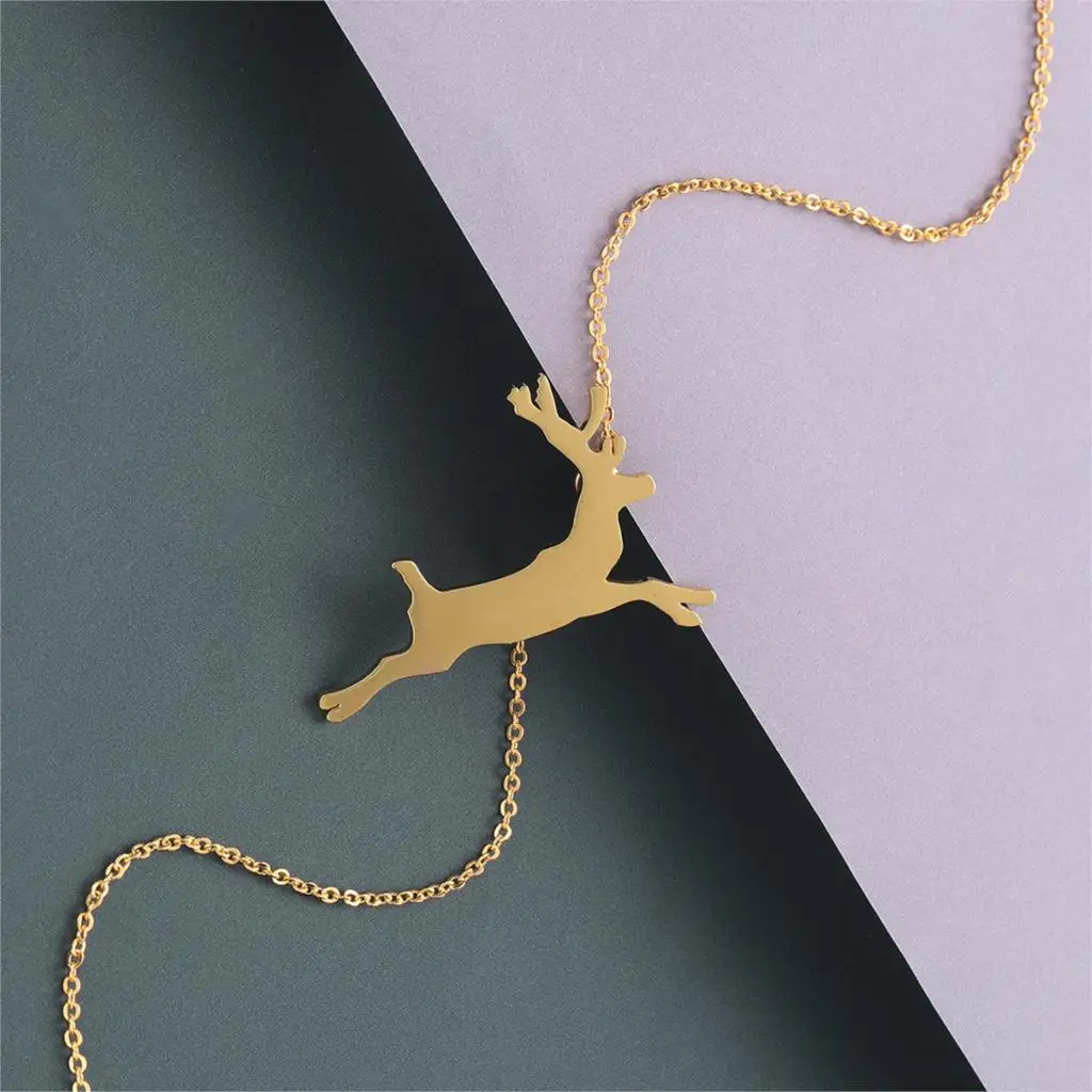 

Kinitial Stainless Steel Deer Necklaces Antlers Cute Pendant Necklace for Animal Lovers Charm for Woman Chain Choker Jewelry