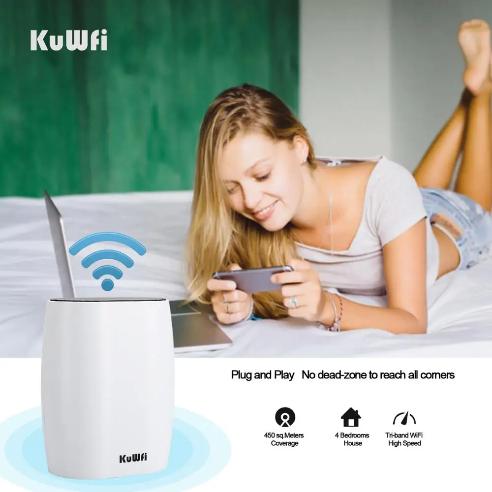 KuWFi 3 шт. сетчатый маршрутизатор Вся Домашняя сетка WiFi AC1200 2 4G/5 8 GHz беспроводной Wifi