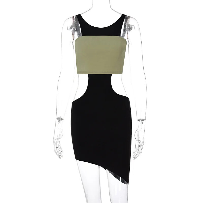 

Sexy Bodycon Dress Women Summer Breast Wrap Splicing Fake Two-Piece Tight Dresses Evening 2021 Luxury Hollow Out Ladies Clothing