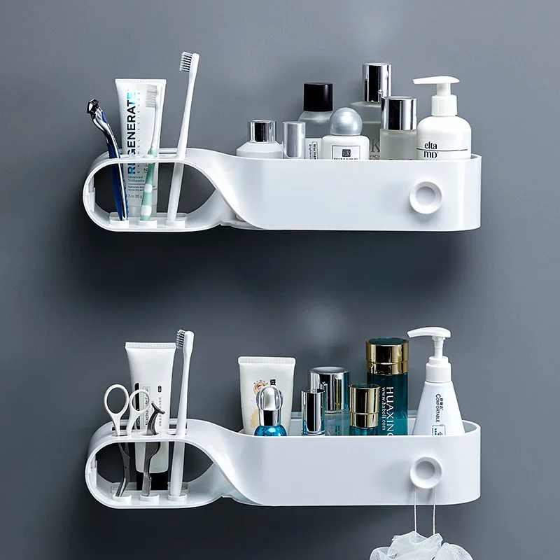 

Wall-mounted S-shaped bathroom storage rack toilet bathroom accessories seamless sticker toothbrush storage rack