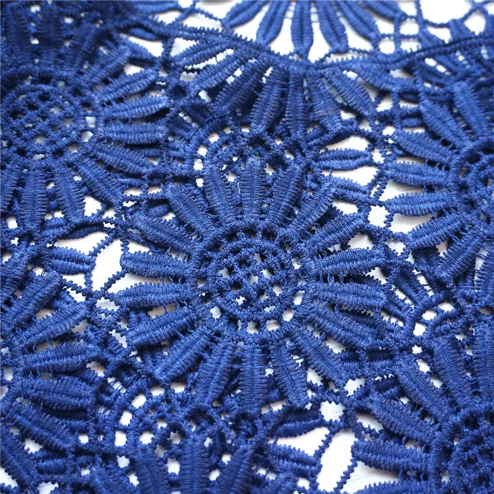 Воротник из цельной ткани темно-синего цвета вышитая Цветочная ажурная