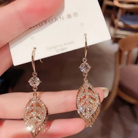 long leaf pendant dangle earrings crystal pearl drop earrings fashion jewelry vintage hook earrings gifts for women girls