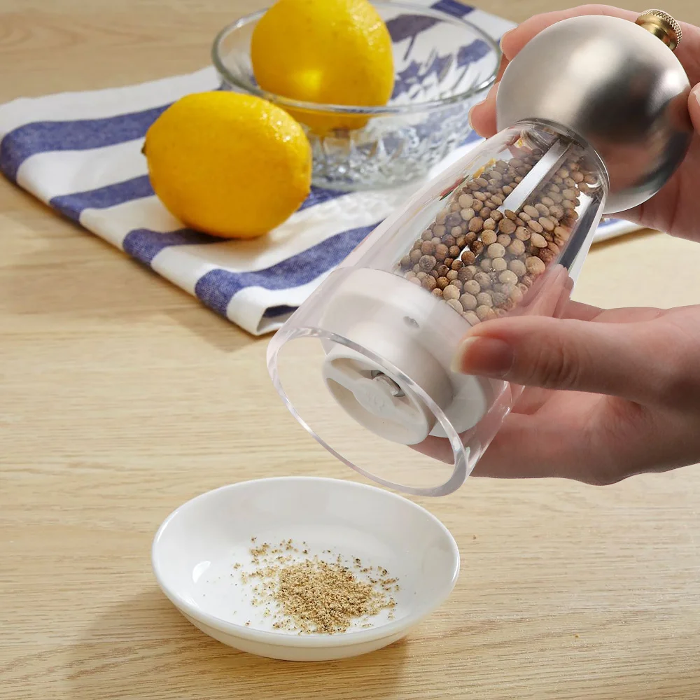 

Clear Acrylic Mills Transparent Acrylic Manual Salt and Pepper Condiment Containers Bottles Spice Grinder Kitchen Tool