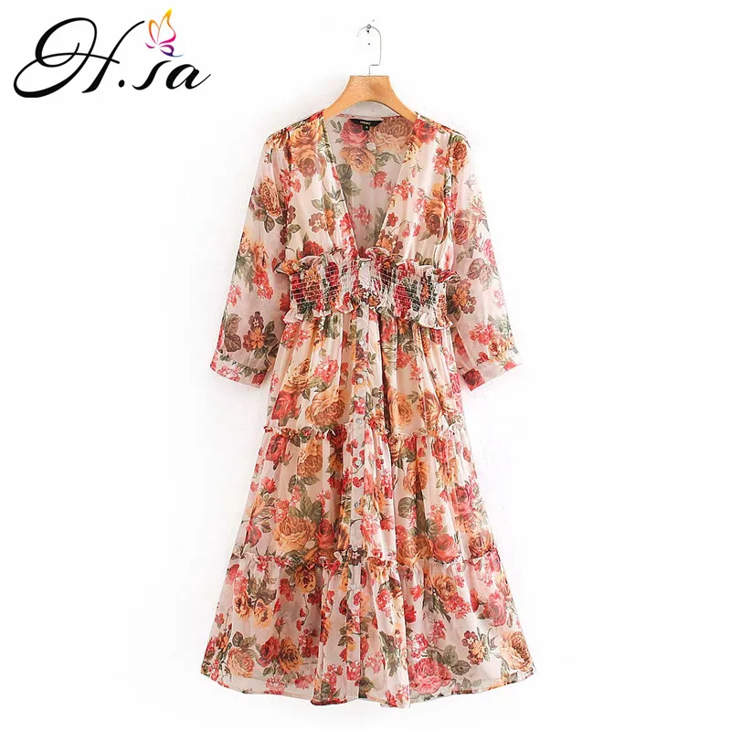 Женское плиссированное платье H.SA повседневное шифоновое прозрачное длинное