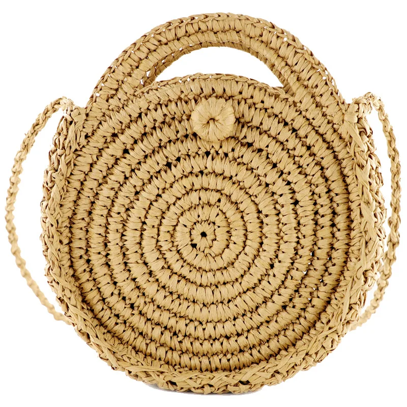 

New Women's Round Paper Rope Hand Woven Straw Bag Mini Messenger Woven Bag Beach Bag Leisure Women's Bag