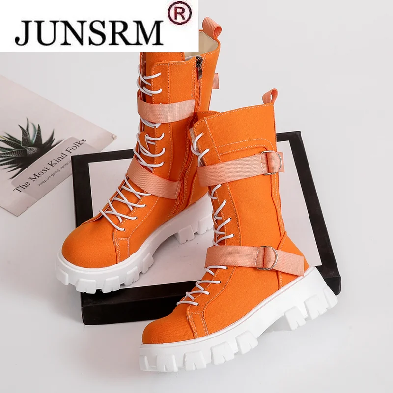 Женские сапоги до середины икры осенне-зимние из искусственной кожи в стиле панк