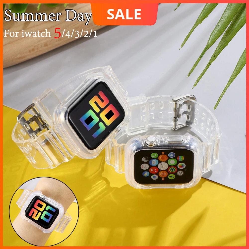

Newest silicone Transparent Strap for Iwatch 6 5 4 Strap 38mm 40mm 42mm 44mm Sport brand for Apple Watch Band Series 6 1 2 3 4 5