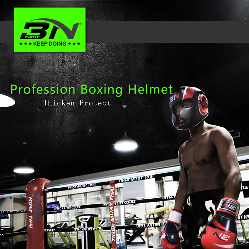 

BN Boxing Headgear Men Women Muay Thai PU Leather Training Sparring Gym Equipment Grant Safe Boxing Helmet Taekwondo Guard