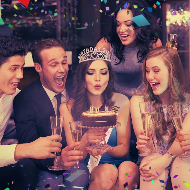 

Girl Birthday Crown Rhinestone Crown Headband Set Women Pink Crystal Tiara Strap Hairpin Birthday Gift Party Accessories